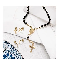 Bling Jewelry Christian Rosary-Bead Bracelet Black Beads Virgin Mary Crucifix 18K Gold 7-7.5 Inch