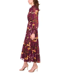Msk Women's Long-Sleeve Tie-Neck Smocked-Waist Maxi Dress