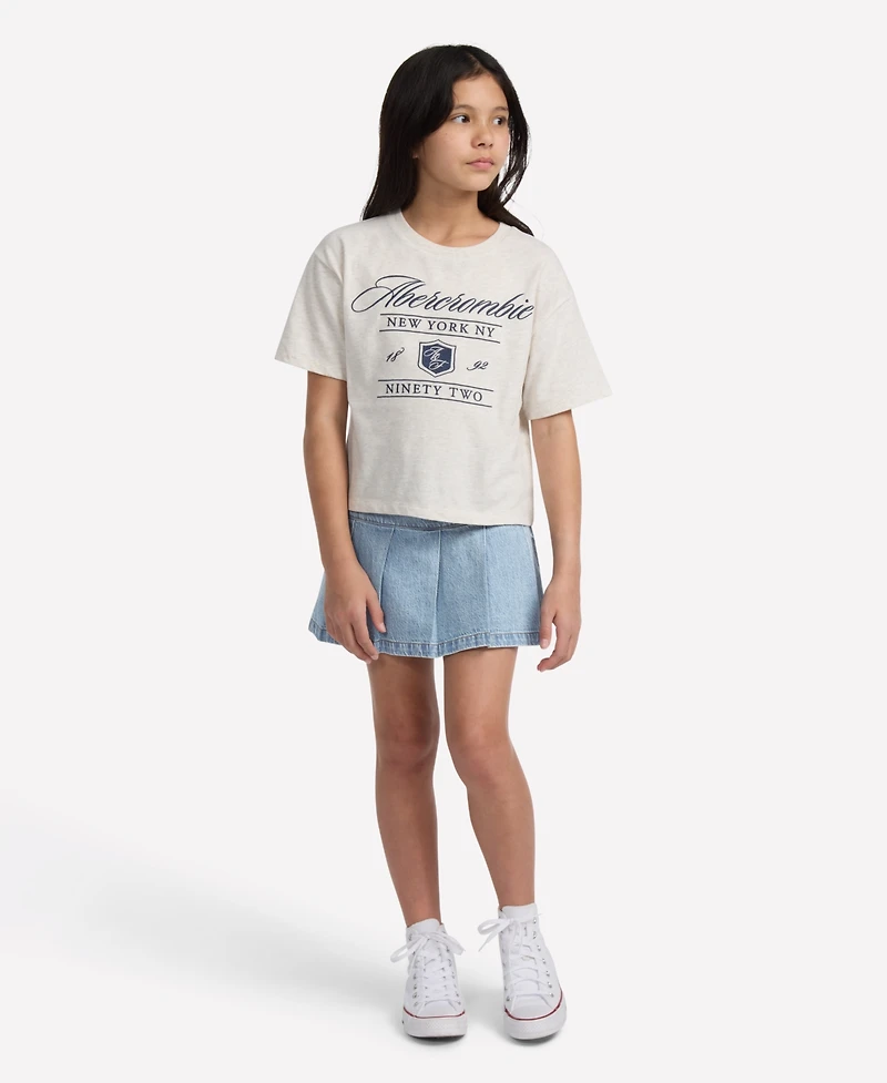 abercrombie kids Girls Denim Pull Tab Pleated Skirt