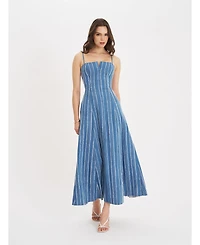 Miss Circle Women's Abygail Stripe Cotton Denim Maxi Dress