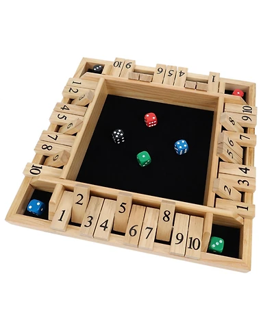 Pacific Shore Games 4 Player Shut the Box Dice Board Game with Natural Wood - 12 in.