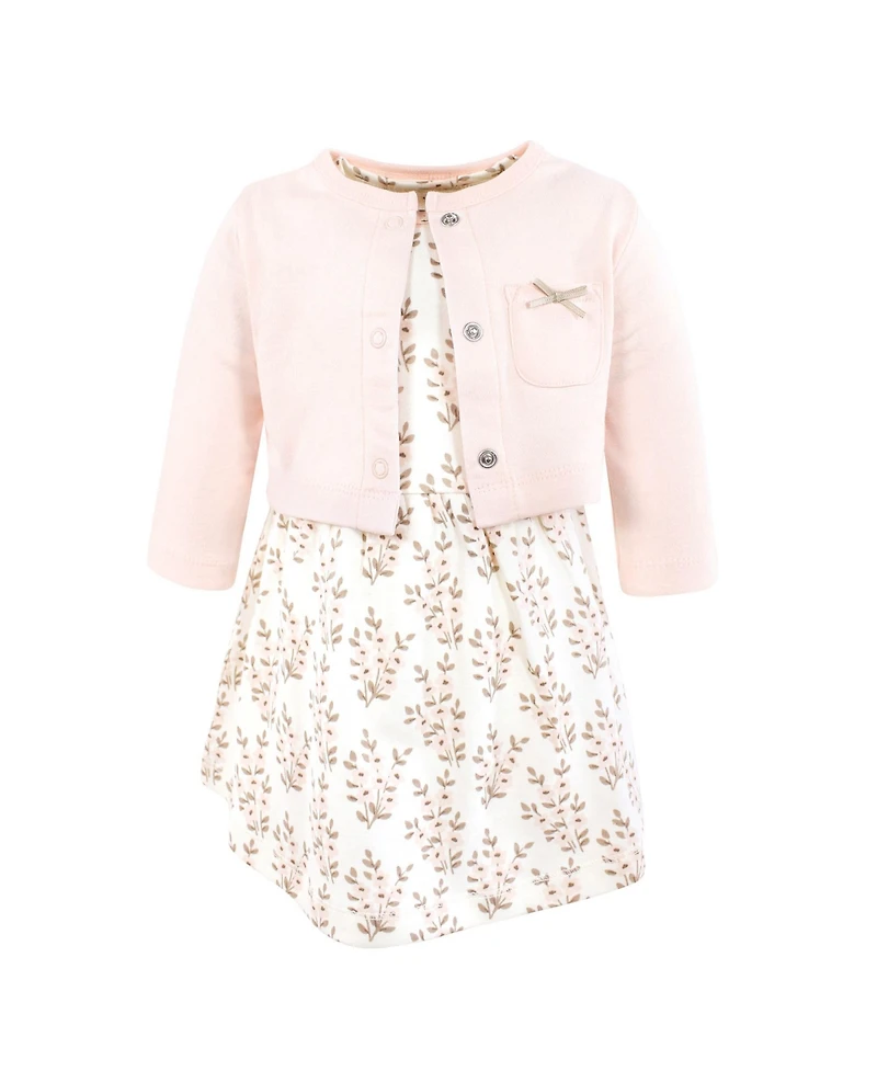 Hudson Baby Girls Lightweight Cotton Dress and Cardigan Set
