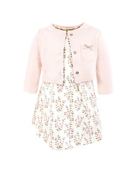 Hudson Baby Girls Lightweight Cotton Dress and Cardigan Set