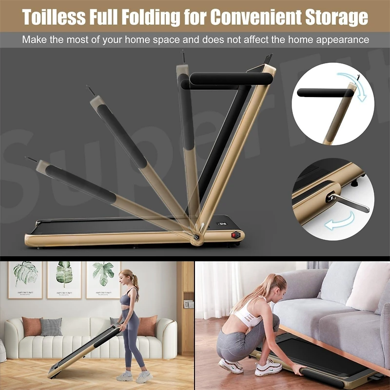 2.25HP 2 in 1 Folding Treadmill with App Speaker Remote Control