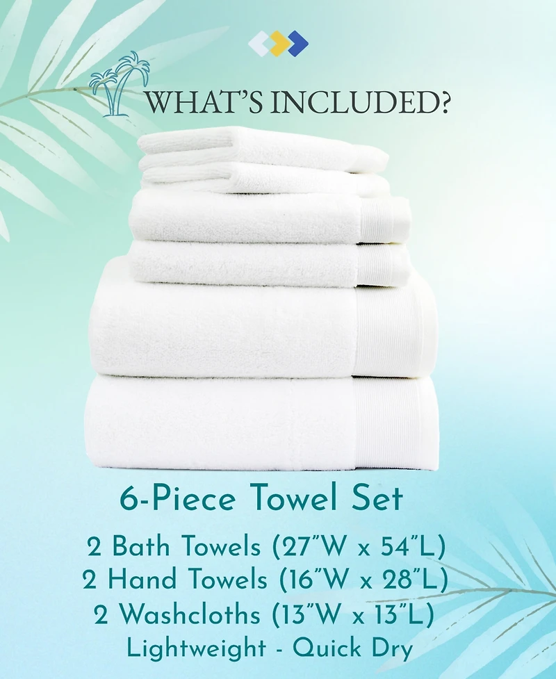 6-Piece Bath Towel Set, Soft 100% Cotton by California Design Den