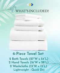 6-Piece Bath Towel Set, Soft 100% Cotton by California Design Den