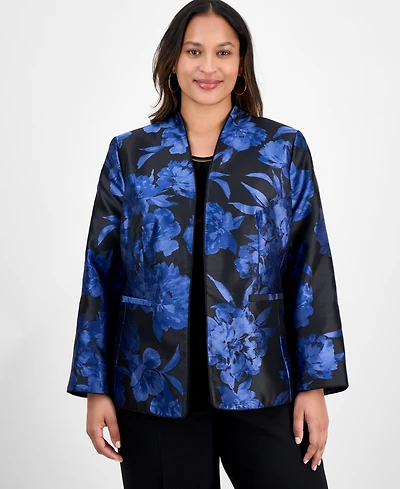 Kasper Plus Floral-Jacquard Jacket