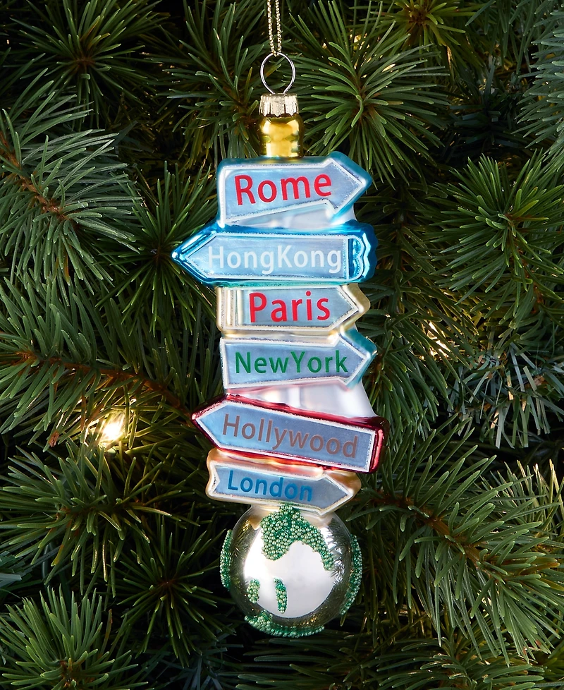 Holiday Lane Around the World Glass Locations Sign Ornament, Macy's Exclusive
