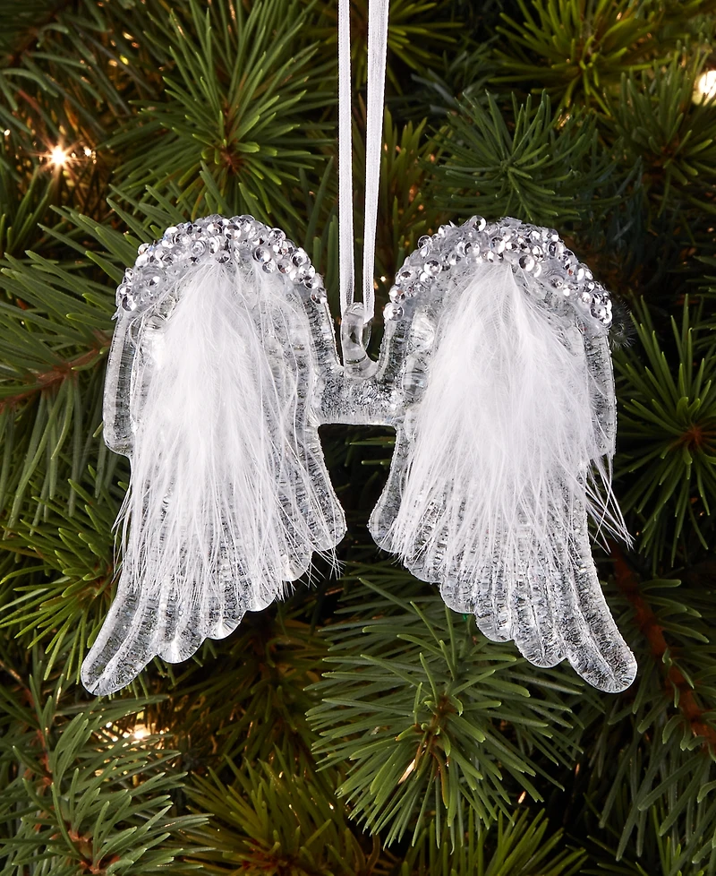 Holiday Lane Blessed Glass Feather-Trim Wings Ornament, Macy's Exclusive