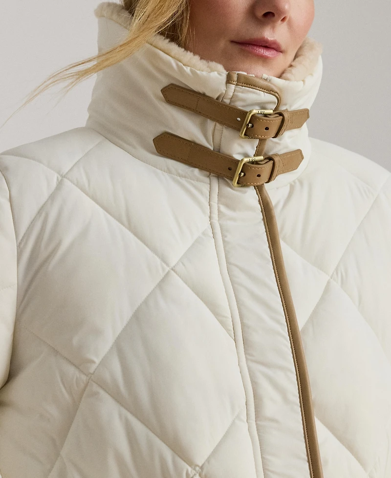 Lauren Ralph Women's Faux-Fur-Collar Diamond Quilted Jacket
