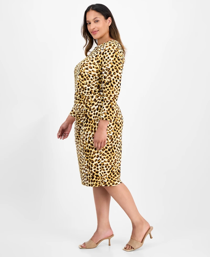 Kasper Plus Animal Print Long-Sleeve Dress