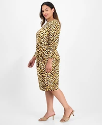 Kasper Plus Animal Print Long-Sleeve Dress