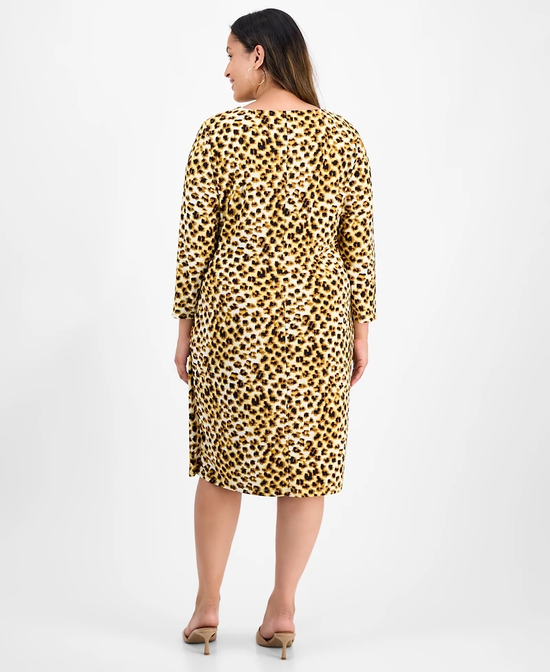 Kasper Plus Animal Print Long-Sleeve Dress