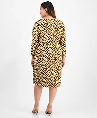 Kasper Plus Animal Print Long-Sleeve Dress