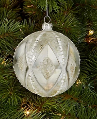 Holiday Lane Iced Delight Glass White Beaded Ball Ornament, Macy's Exclusive