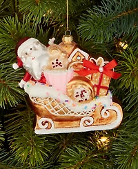 Holiday Lane Gingerbread Village Glass Santa's Sweet Sleigh Ornament, Macy's Exclusive