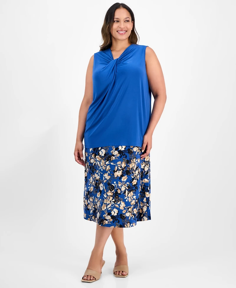 Kasper Plus Sleeveless Knot-Neck Top