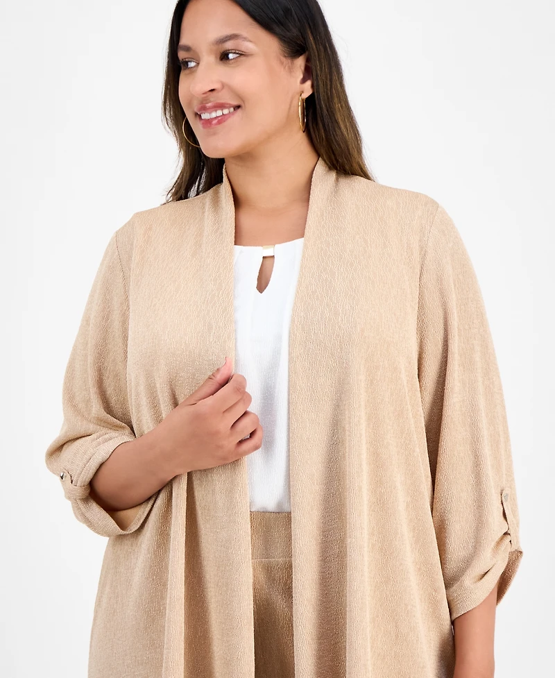 Kasper Plus Cozy Open-Front Cardigan