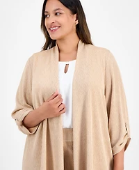 Kasper Plus Cozy Open-Front Cardigan