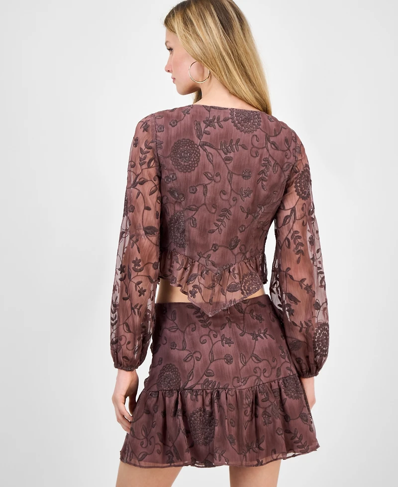 Guess Women's Seiah Embroidered Blouson-Sleeve Top