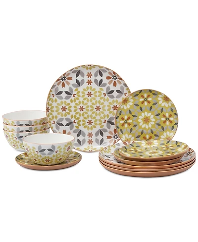 Lorren Home Trends Floral 12-Pc. Dinnerware Set, Service for 4