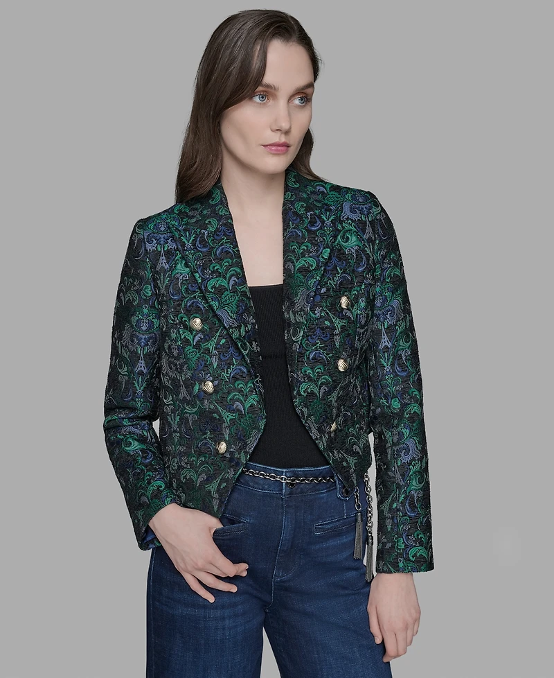 Karl Lagerfeld Paris Petite Jacquard Open-Front Jacket