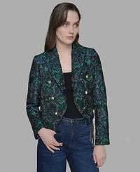Karl Lagerfeld Paris Petite Jacquard Open-Front Jacket