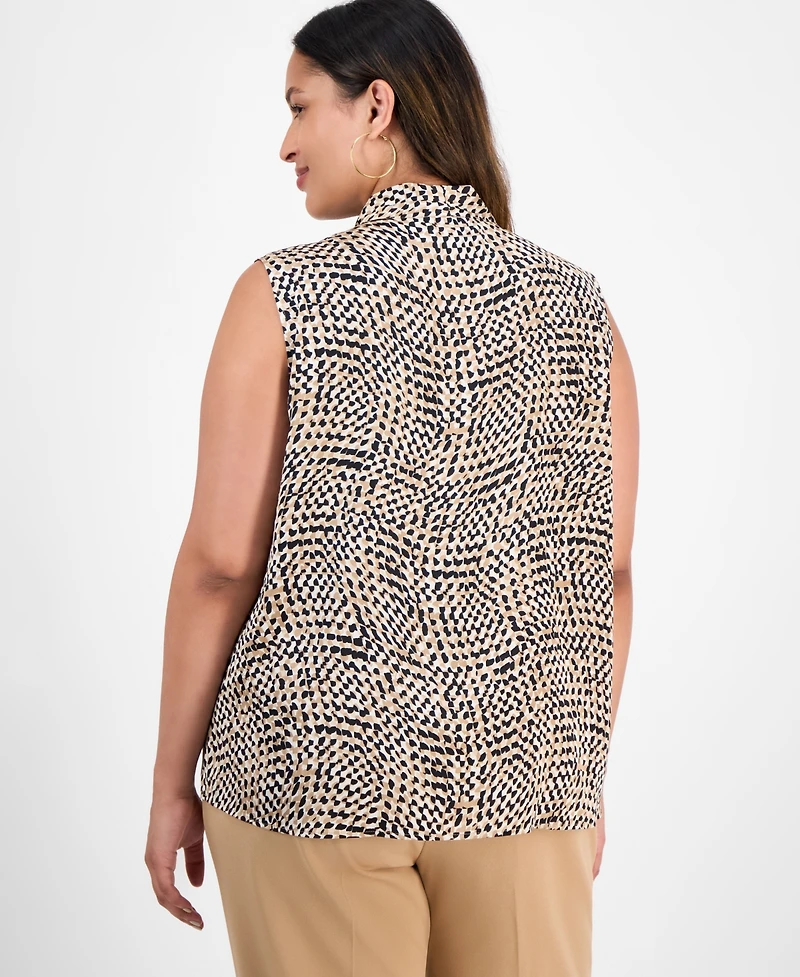 Kasper Plus V-Neck Pleated-Front Top
