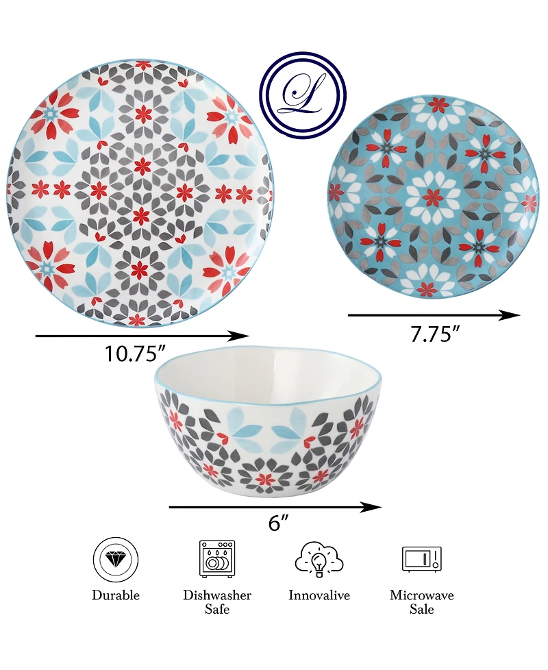 Lorren Home Trends Floral 12-Pc. Dinnerware Set