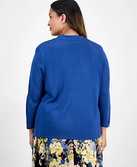 Kasper Plus 3/4-Sleeve Open-Front Cardigan