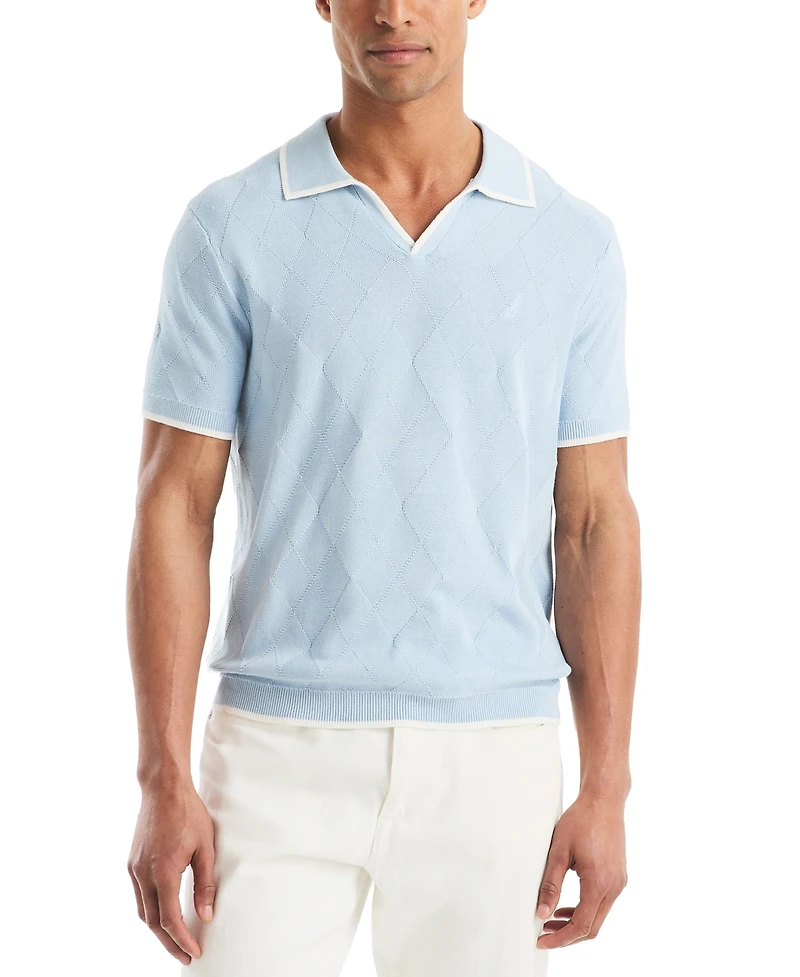 Nautica Men's Short Sleeve Textured Argyle Polo Sweater