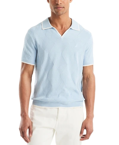 Nautica Men's Short Sleeve Textured Argyle Polo Sweater