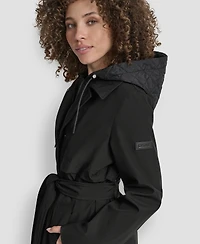 Dkny Women's Hooded Bibbed Belted Trench Coat