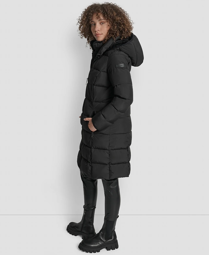 Dkny Women's Bibbed Hooded Zip-Front Puffer Coat