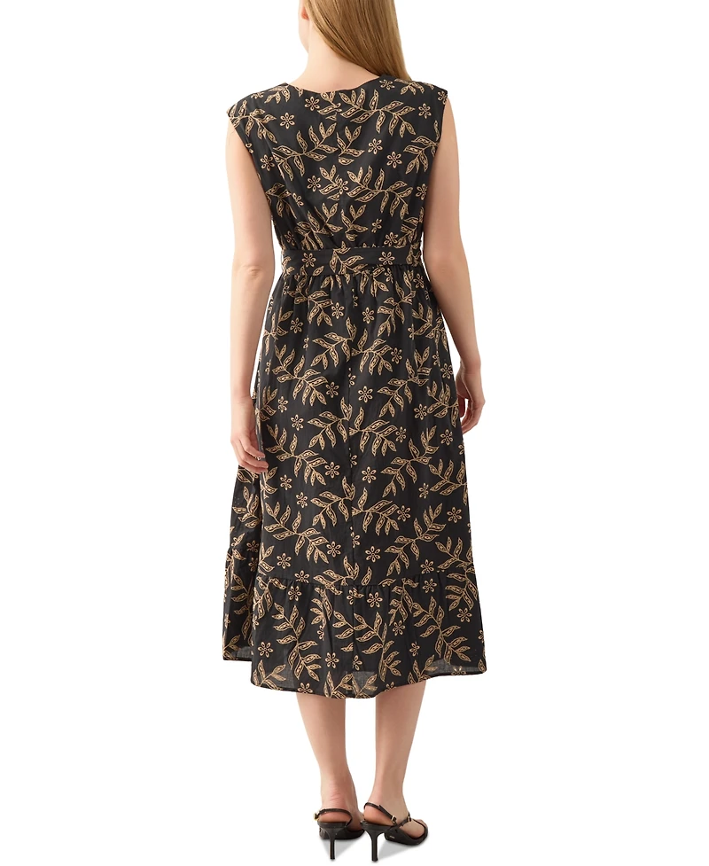 Kasper Women's Printed Leaf-Print Cotton Midi Dress
