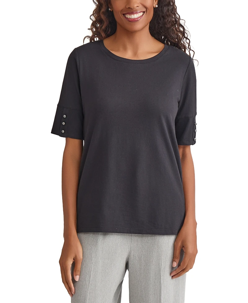 Kasper Women's Button-Cuff Crewneck T-Shirt