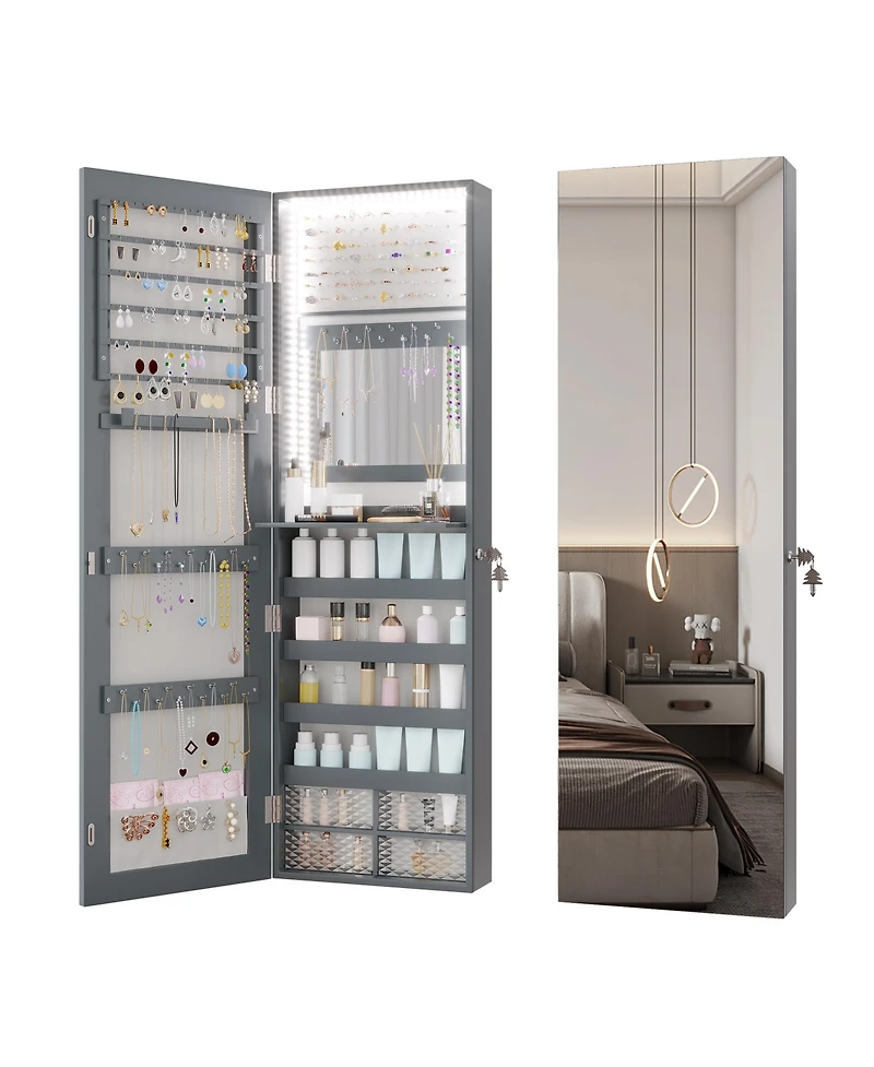 Vlsrka Wall/Door Mounted Led Jewelry Storage Mirror Cabinet
