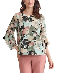 Kasper Women's Printed Ruffle-Sleeve Blouse, Regular & Petite