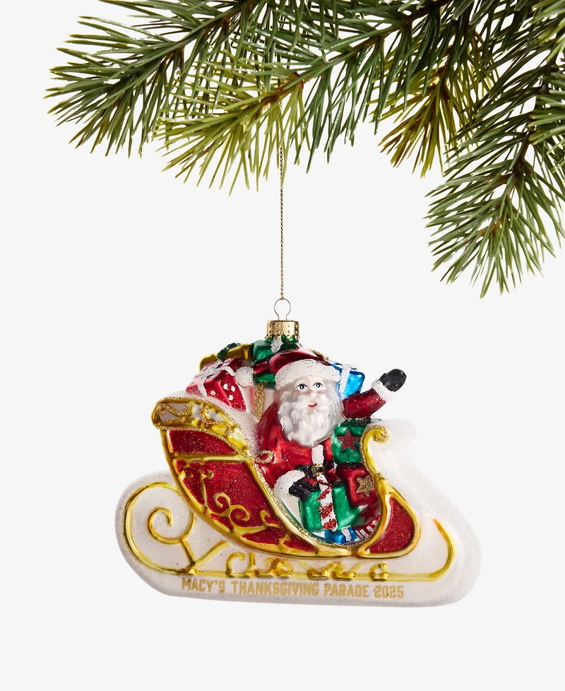 Macy's Thanksgiving Day Parade 2025 Glass Santa's Sleigh Ornament, Macy's Exclusive