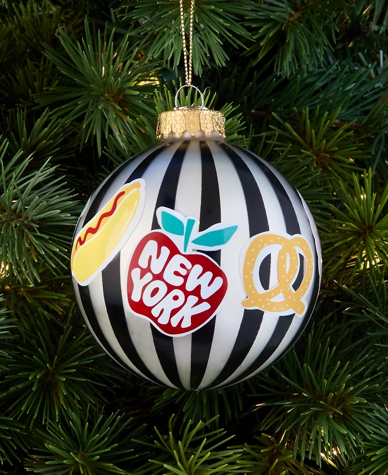 Macy's Thanksgiving Day Parade New York City Striped Glass Ball Ornament, Macy's Exclusive