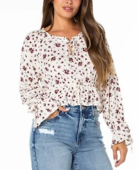 Celebrity Pink Juniors' Floral-Print Ruffle-Hem Peasant Top