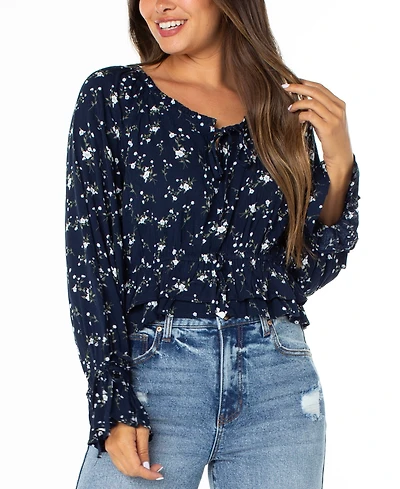 Celebrity Pink Juniors' Floral-Print Ruffle-Hem Peasant Top