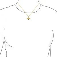 Bling Jewelry Elegant Queen Bee Pendant Necklace - Black and Golden Cubic Zirconia, 14K Yellow Gold Plated