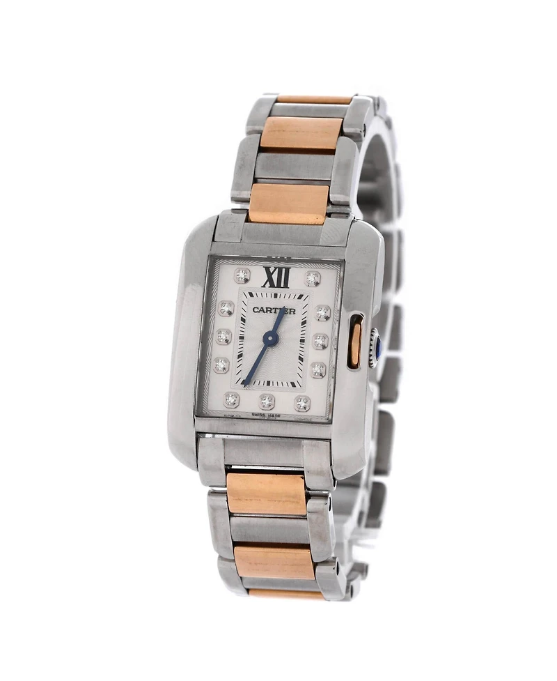 Pre-Owned Cartier Tank Anglaise Quartz Watch in Stainless Steel and Rose Gold with Diamond Markers 23mm