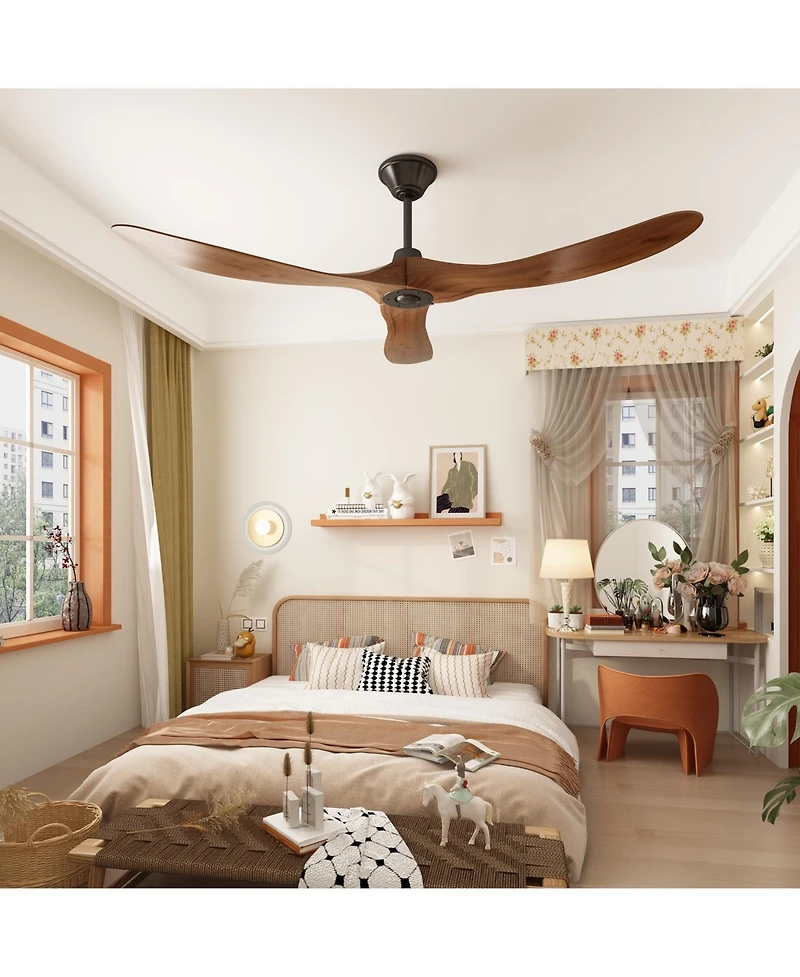 60 inch lampless ceiling fan, for indoor and outdoor, with remote control, reversible Dc motor, wood noiseless