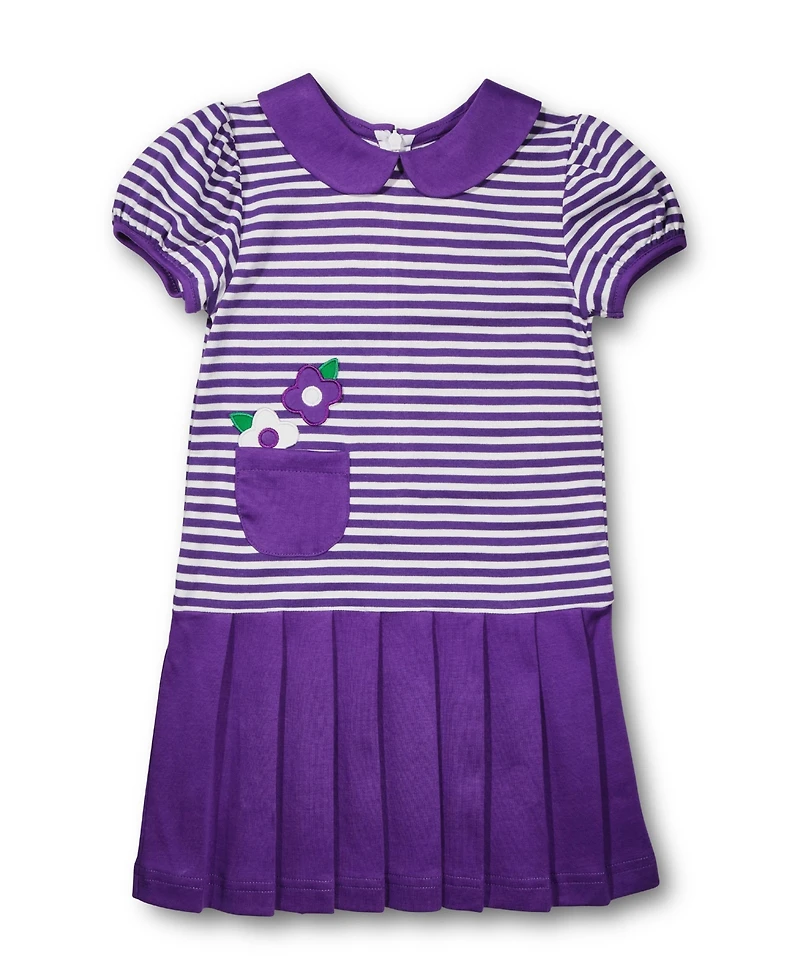 Florence Eiseman Toddler Girls Stripe Knit Pleated Dress With Flowers