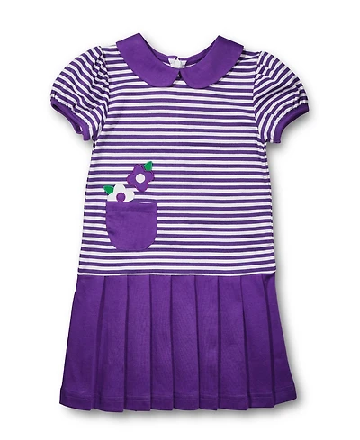 Florence Eiseman Toddler Girls Stripe Knit Pleated Dress With Flowers