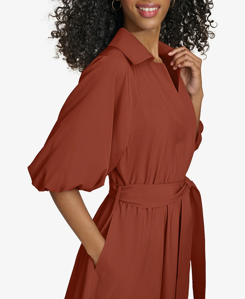 Calvin Klein Women's Belted Puffed-Sleeve Shirtdress
