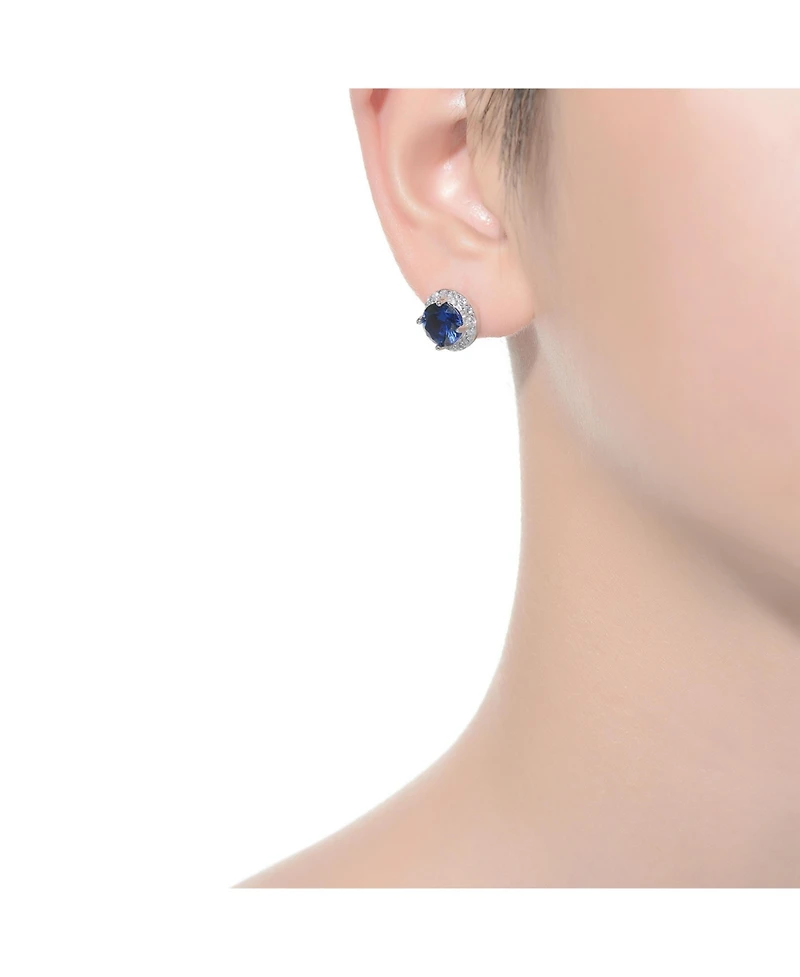 Round Shaped Stud Earrings with Colored Cubic Zirconia
