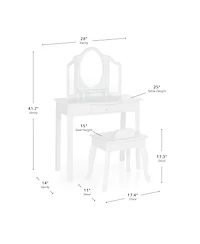 Guidecraft Kids' Vanity and Stool Set - White: Little Girls Pretend Play Princess Desk and Chair, Makeup Mirror with Storage Drawer